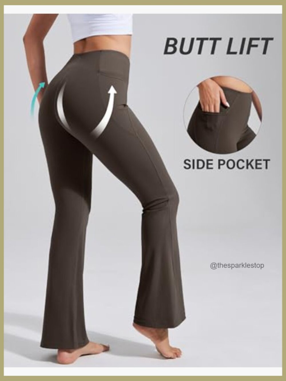 Flare Yoga Pants Bootcut Leggings with Pockets High Waist Tummy Control - Picture 4 of 7